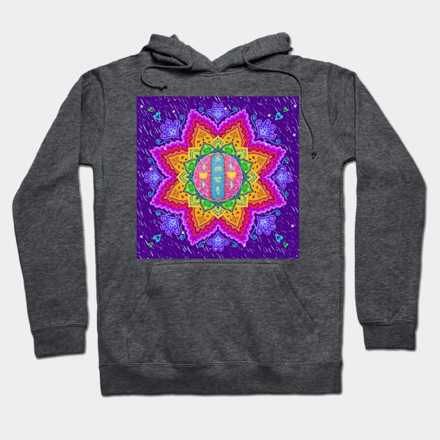 Rainbow OmManiPadmeHum Mandala Hoodie by SoozieWray